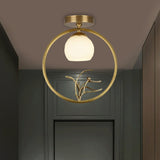 Rustic Opal Glass & Brass Ceiling Lamp With Peacock Decor
