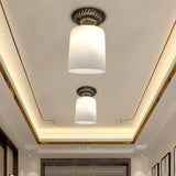 Farmhouse Bronze Flush Mount Ceiling Light With Milky Glass Brown