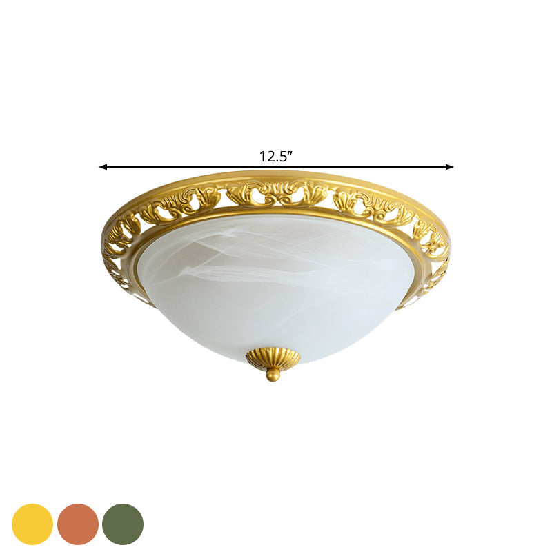 Vintage Dome Glass Flush Mount Ceiling Light Fixture - 2 Bulbs Brass/Bronze/Copper Finish 12.5/15