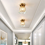 Farmhouse Flower Lattice Brass Flush Mount Ceiling Lamp With Clear Glass