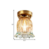 Farmhouse Flower Lattice Brass Flush Mount Ceiling Lamp With Clear Glass