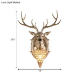 16/18.5 Rustic Droplet Sconce Lamp - Crystal Wall Mounted Light Silver/White/Wood Deer Resin
