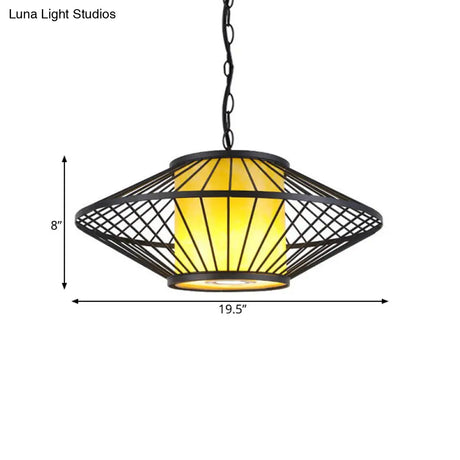 16/19.5/23.5 Single Fabric Pendulum Pendant Ceiling Lamp - Red/Yellow Cylindrical Design With Black