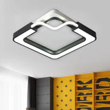 16’/19.5’ Contemporary Metal Led Flush Mount Lamp – Black/White Square/Round Ceiling Fixture