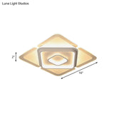 16’/19.5’ Led Flush Bedroom Lamp - Contemporary White Square Acrylic Shade In White/Warm Light
