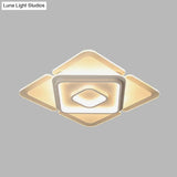 16’/19.5’ Led Flush Bedroom Lamp - Contemporary White Square Acrylic Shade In White/Warm Light