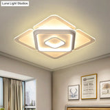 16’/19.5’ Led Flush Bedroom Lamp - Contemporary White Square Acrylic Shade In White/Warm Light