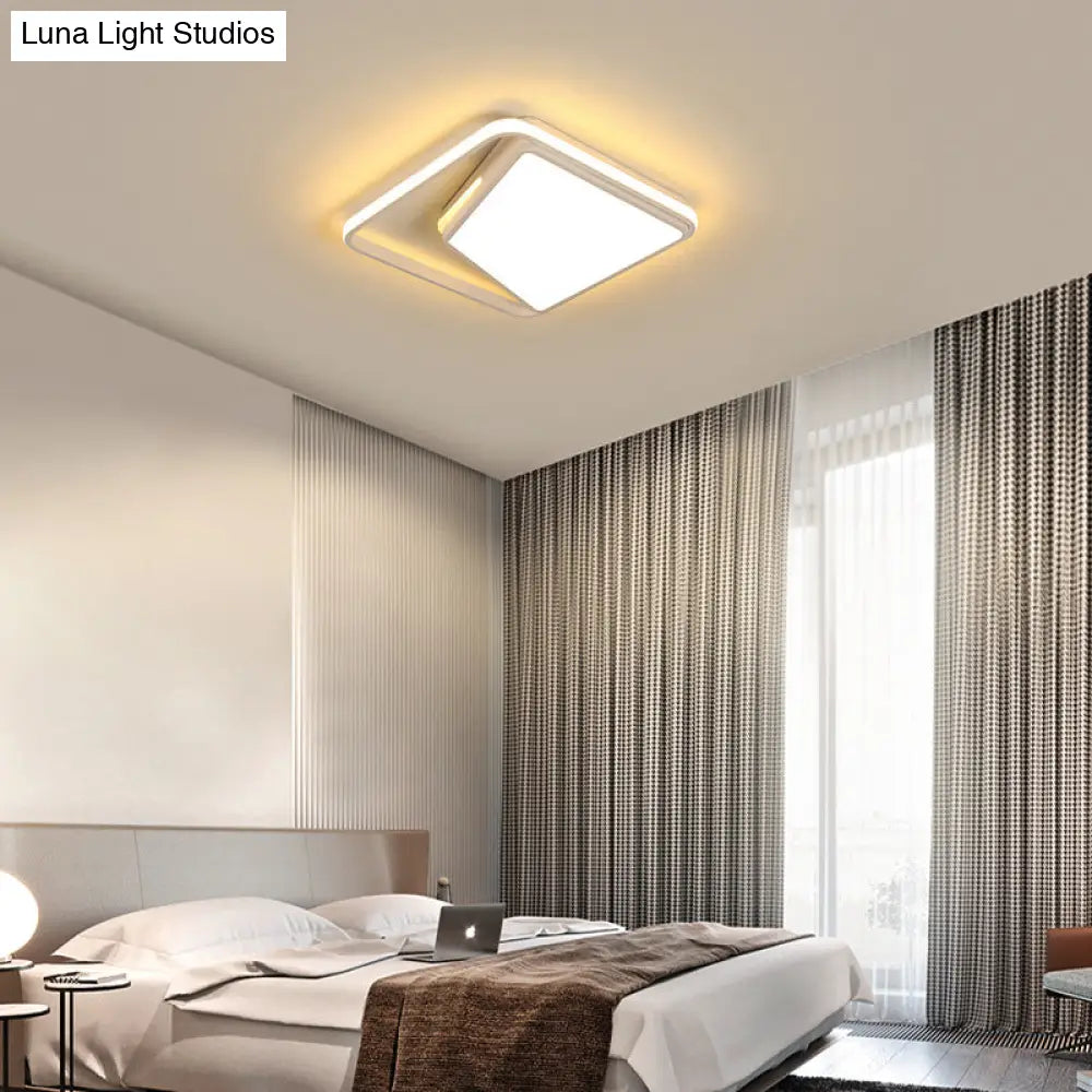 16/19.5 Metal Square Ceiling Mount Light Fixture - Contemporary Black/White Flush In Warm/White/3