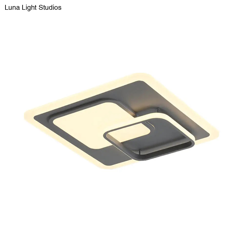 16’/19.5’ Square Ceiling Mount Light: Contemporary Acrylic Gray Led Flush Warm/White Light