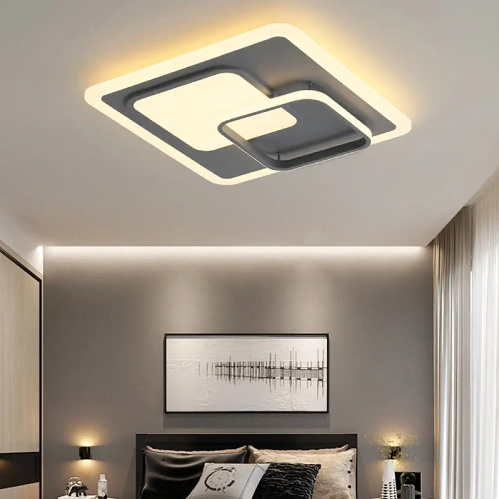 16’/19.5’ Square Ceiling Mount Light: Contemporary Acrylic Gray Led Flush Warm/White Light Grey