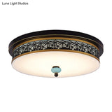 16’ - 19.5’ W Led Flush Mount Ceiling Light Fixture | Black - Gold Opal Glass Drum Dining Hall