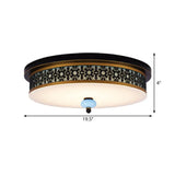 16 - 19.5 W Led Flush Mount Ceiling Light Fixture | Black-Gold Opal Glass Drum Dining Hall
