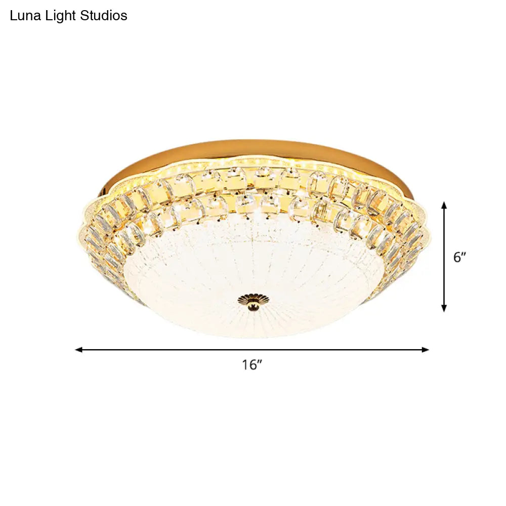 16’/19.5’ W Led Flush Mount Lighting With White Glass Bowl & Crystal Accent - Simple Elegant