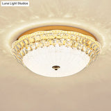 16’/19.5’ W Led Flush Mount Lighting With White Glass Bowl & Crystal Accent - Simple Elegant