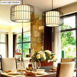 16/19.5 Wide Black Fabric Hanging Pendant Lantern - Traditional Stylish Down Lighting