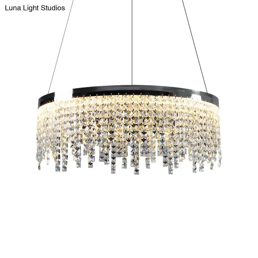 16’/19.5’ Wide Chrome Round Led Crystal Ceiling Chandelier In Modern Style - Warm/White Light