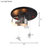16’/22’ Wide Black Space Satellite Flush Light With 2 Lights And Resin Spacemen Sculpture
