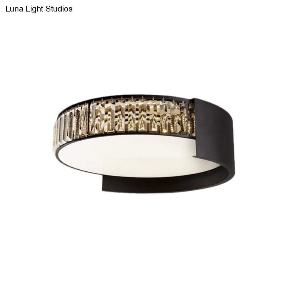 16’/23.5’ Crystal Prism Led Flush Mount Lamp With Black Round Shade - Contemporary Lighting