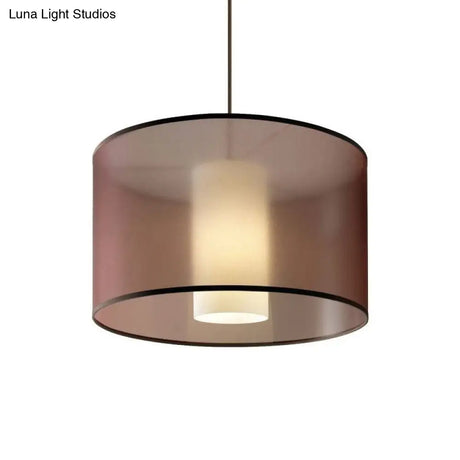 16-23.5 Dia Single Pendulum Pendant Fabric Drum Suspension Lamp In Coffee - Traditional Design