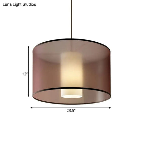 16-23.5 Dia Single Pendulum Pendant Fabric Drum Suspension Lamp In Coffee - Traditional Design