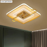 16.5’/20.5’ Gold Metal Led Square Parlor Flushmount: Contemporary Close To Ceiling Lamp With