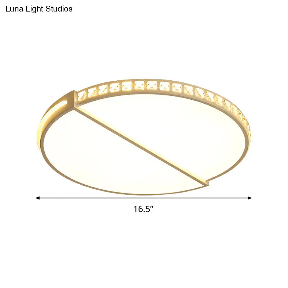 16.5’/20.5’ Simple Metallic Led Flush Mount Ceiling Light In Warm/White/3 Color With Crystal