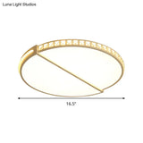 16.5’/20.5’ Simple Metallic Led Flush Mount Ceiling Light In Warm/White/3 Color With Crystal