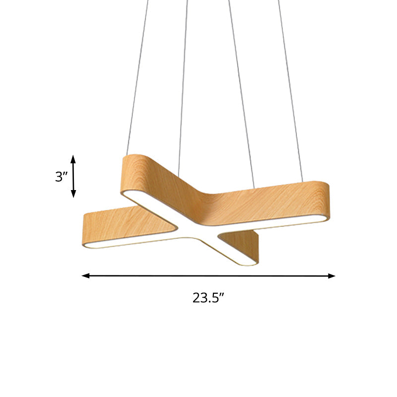 Modern Led Wood Hanging Lamp - 23.5/35.5 Wide Beige Ceiling Pendant Light Fixture With Opaline