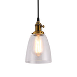 Industrial Hanging Light Kit - Bell Clear Glass Pendant Lamp With Bronze/Brass/Copper Top