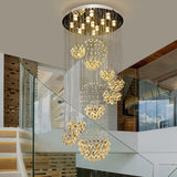 Modern Led Crystal Gold Cluster Pendant Light - Spiral Design With 13 Heads And Round Canopy
