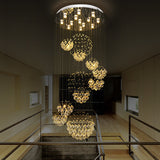 Modern Led Crystal Gold Cluster Pendant Light - Spiral Design With 13 Heads And Round Canopy