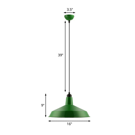 Vintage-Style Metal Pendant With Cord/Downrods - Green Barn Shade For Living Room Ceiling