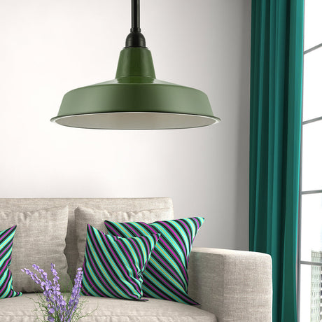 Vintage-Style Metal Pendant With Cord/Downrods - Green Barn Shade For Living Room Ceiling / Downrods