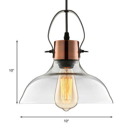Copper Dome Pendant Light With Industrial Clear Glass - Dining Room Lighting Fixture