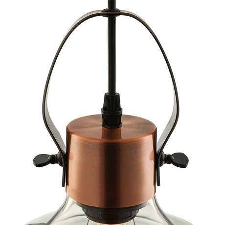 Copper Dome Pendant Light With Industrial Clear Glass - Dining Room Lighting Fixture