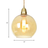 Amber Glass Pendant Lighting - Industrial Global Ceiling Light In Brass (8 /10 /12 Wide)