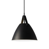 Modernist Conical Pendant Light 10.5/14 W 1-Bulb Metallic Suspension With Leather Strap Black/Blue