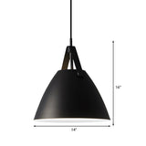 Modernist Conical Pendant Light 10.5/14 W 1-Bulb Metallic Suspension With Leather Strap Black/Blue