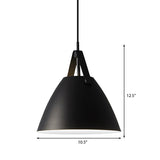 Modernist Conical Pendant Light 10.5/14 W 1-Bulb Metallic Suspension With Leather Strap Black/Blue