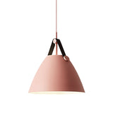 Modernist Conical Pendant Light 10.5/14 W 1-Bulb Metallic Suspension With Leather Strap Black/Blue
