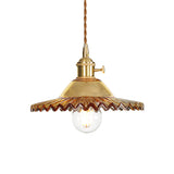 Industrial Scalloped Rose Gold Pendant Light With Amber Glass For Living Room