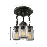 Etched Clear Glass Mason Jar Semi Flush Industrial Light Fixture - Ideal For Dining Room 3/5-Bulb