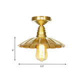 Vintage Waveforms/Scalloped Shade Semi Flush Ceiling Light - Brass Finish 8/9.5 W Metal Fixture