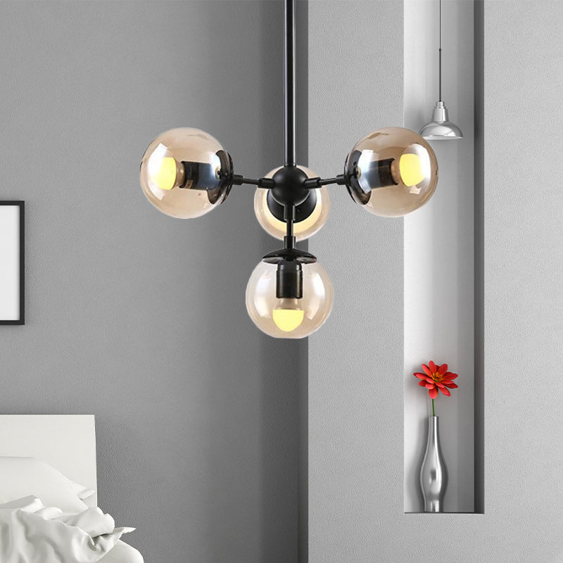 Vintage Amber Glass Ceiling Chandelier With 4 Lights | Black Hanging Fixture For Dining Room