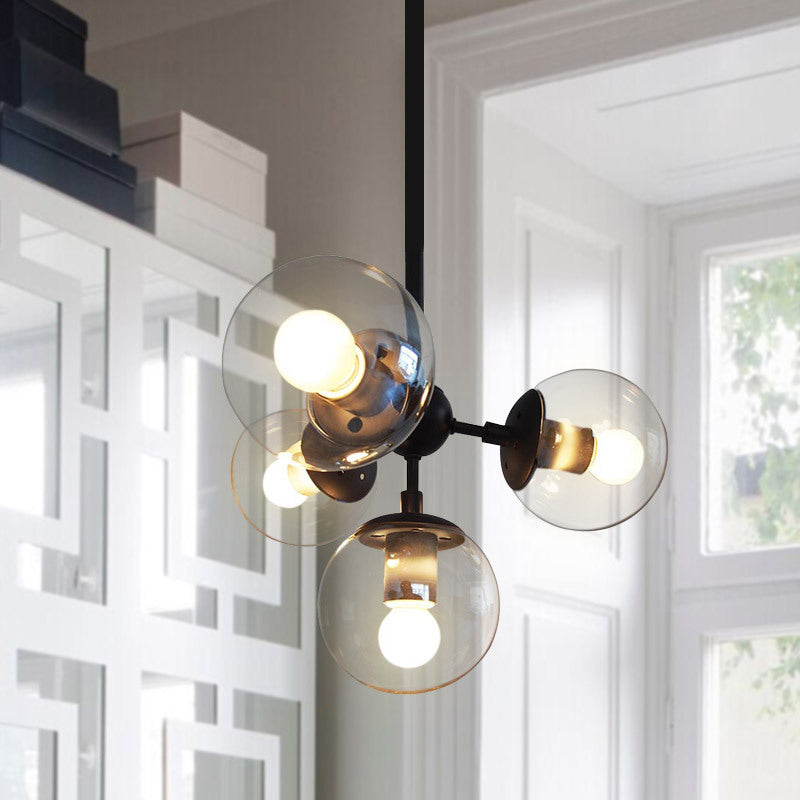 Vintage Amber Glass Ceiling Chandelier With 4 Lights | Black Hanging Fixture For Dining Room