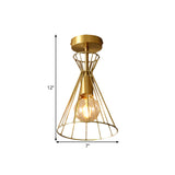 Retro Style Brass Semi Flush 1-Head Ceiling Light For Stairway Décor