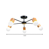 Semi Flush Industrial Ceiling Lamp With Wood Accents - 3/5-Light Metal Open Bulb Fixture For Bedroom