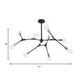 Retro Style Black Branch Suspension Light With 6 Or 8 Metallic Lights - Bedroom Chandelier Lamp