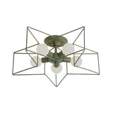 Stylish Grey/Pink Metallic Loft Indoor Semi-Flush Ceiling Light With Star Cage Shade - Set Of 5