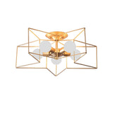 Stylish Grey/Pink Metallic Loft Indoor Semi-Flush Ceiling Light With Star Cage Shade - Set Of 5
